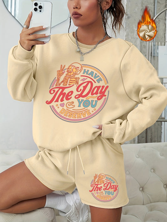  Women's Halloween Graphic Sweatshirt & Shorts Set