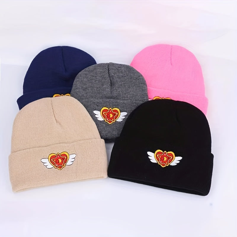 Heart Wings Embroidered Knit Beanie