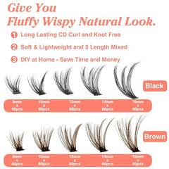 640pcs Brown Lash Clusters DIY Extensions + Halloween Lashes