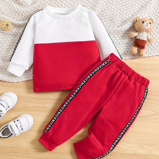 Baby Long Sleeve Sweatshirt Trousers Set Letter Block Stylish Outfit