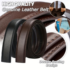 Men's Leather Belt Automatic Buckle Cowhide Strip Brown Pants Long Size
