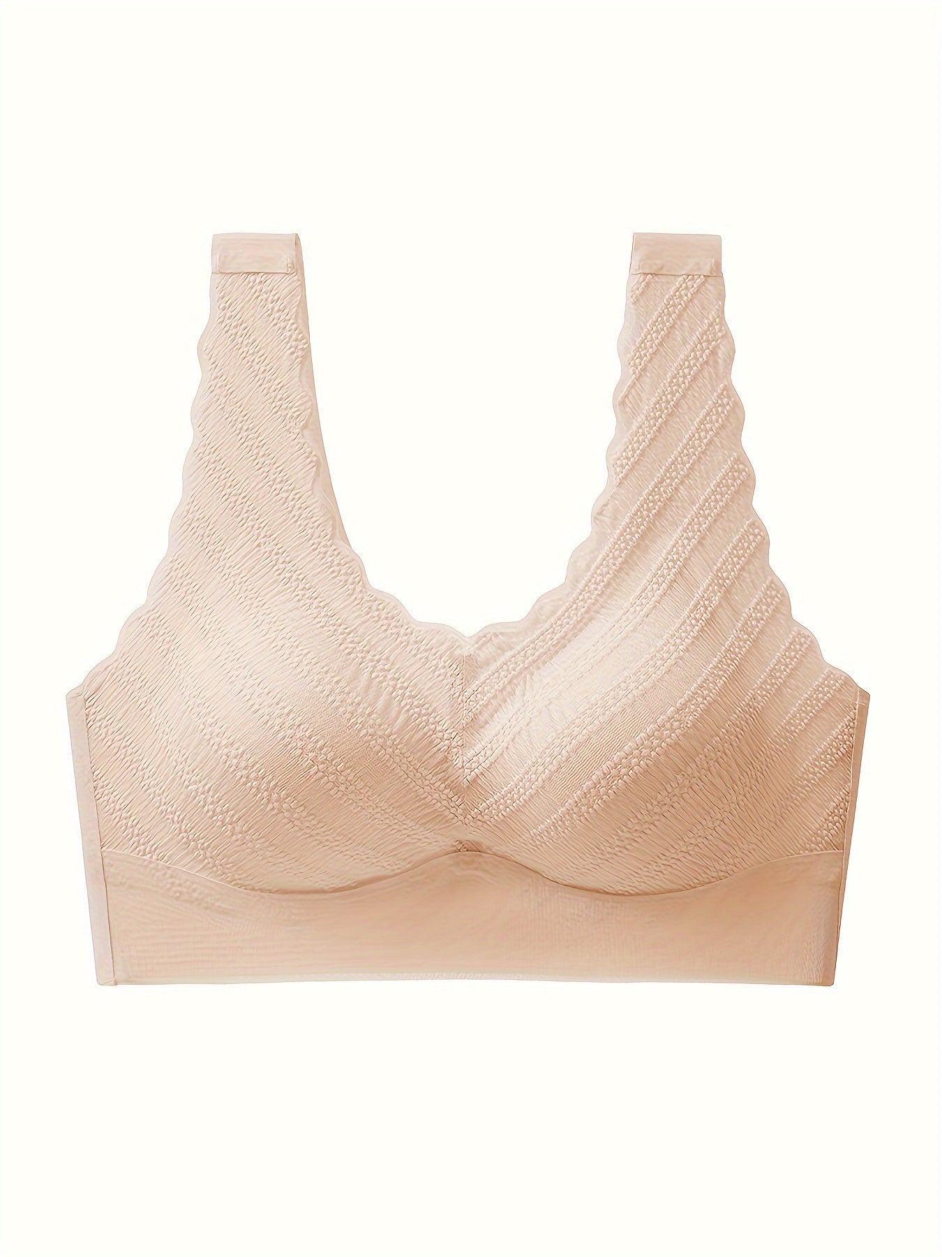 3pcs Scallop Trim Wireless Push Up Bra Women's Lingerie