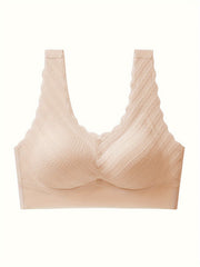 3pcs Scallop Trim Wireless Push Up Bra Women's Lingerie