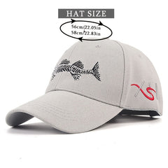 Fish Embroidered Baseball Cap Unisex Grey Camouflage Sun Hat