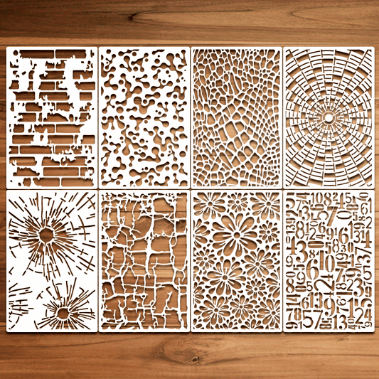 8pcs Reusable Painting Stencil Molecules Abstract Bricks Crocodile Irreg