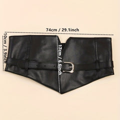 Punk Pin Buckle Wide Belt PU Leather Waistband Vintage Dress Coat Girdle