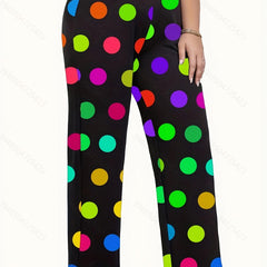 Colorful Dot Print High Rise Wide Leg Plus Size Casual Pants