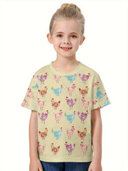 3D Sweet Chick Graphic Short Sleeve T shirt Girls boys Breathable Pullover Tops