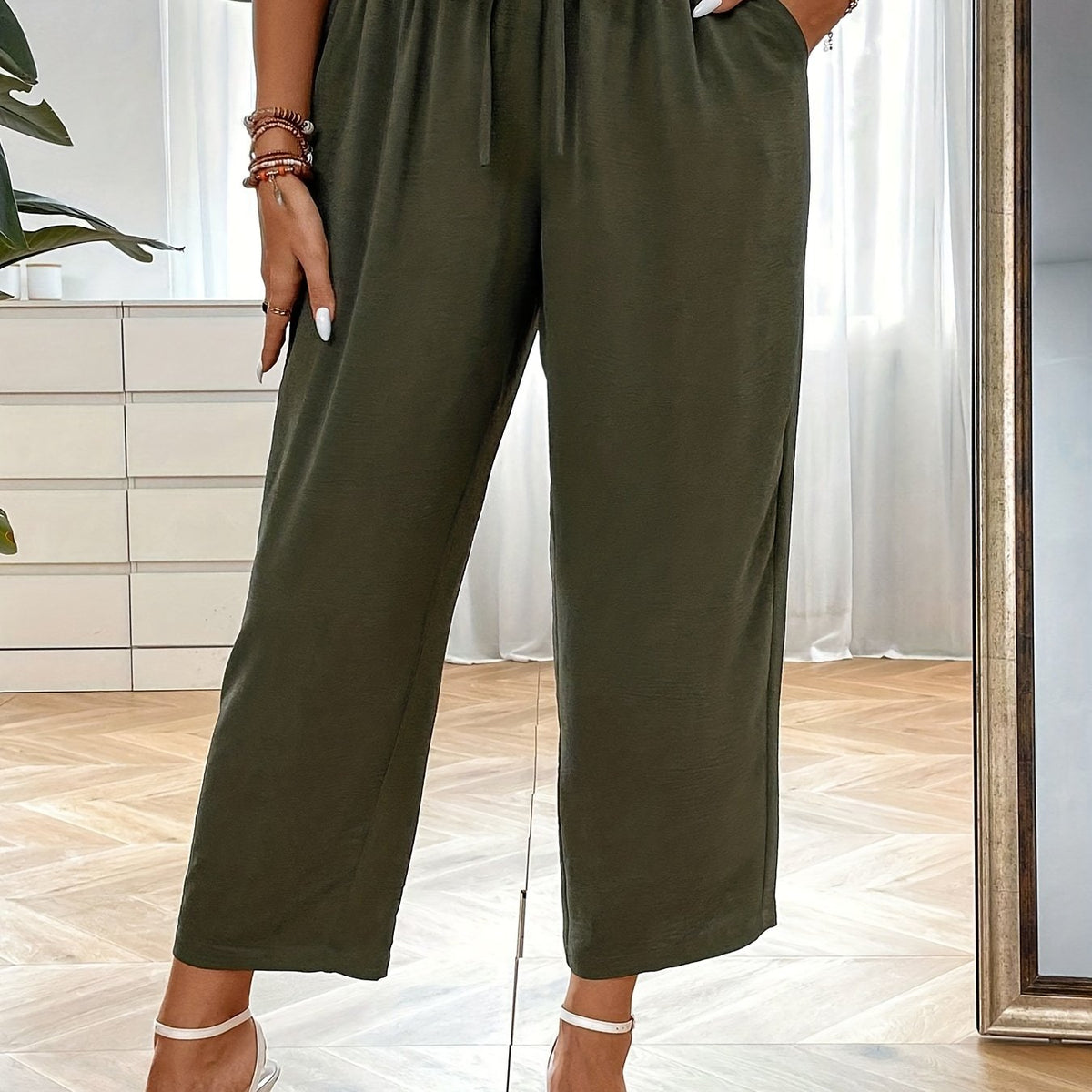  Casual Pants Women's Solid Wide Leg Crop Trousers