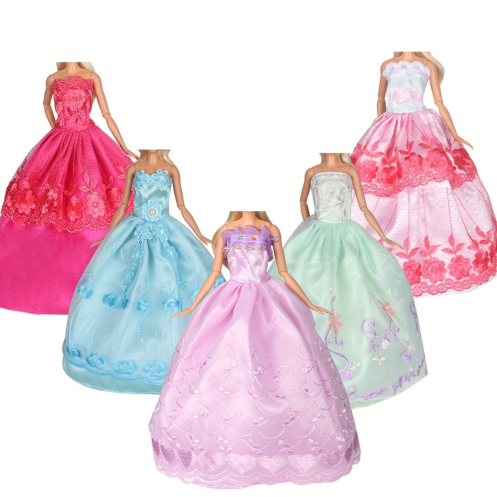 5pcs Doll Clothes & Party Dress Outfits 11.5in 28 Bodysuits Lace Floral Solid