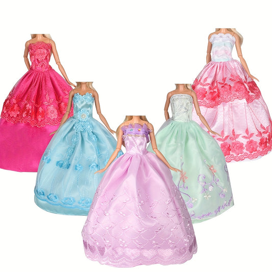 5pcs Doll Clothes & Party Dress Outfits 11.5in 28 Bodysuits Lace Floral Solid