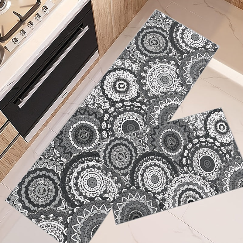 2pcs Geometric Floral Area Mat Soft Plush Non-slip Carpet for Home Decor