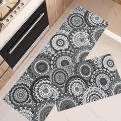 2pcs Geometric Floral Area Mat Soft Plush Non-slip Carpet for Home Decor