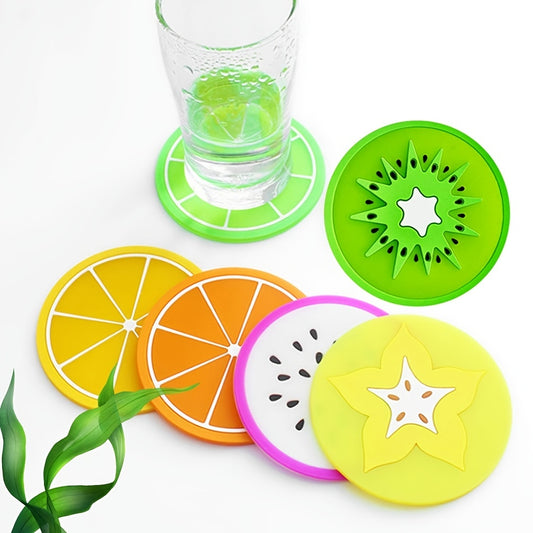 7pcs Silicone Fruit Coasters for Kitchen Patio Bar Heat Insulation Drink Cup Mat