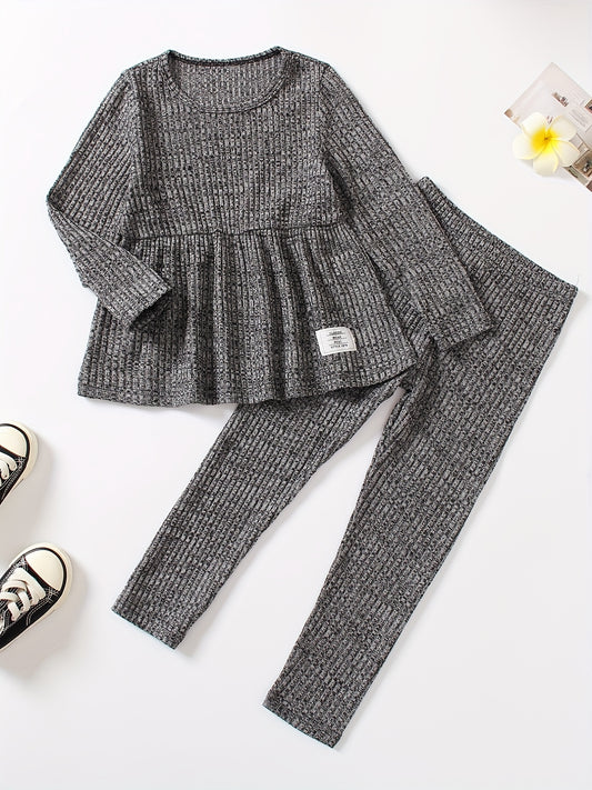 Girl's 2 Piece Outfits Long Sleeve Peplum Tops And Leggings Pants Set