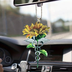 Sunflower Acrylic Car Mirror Pendant Key Chain Ornament