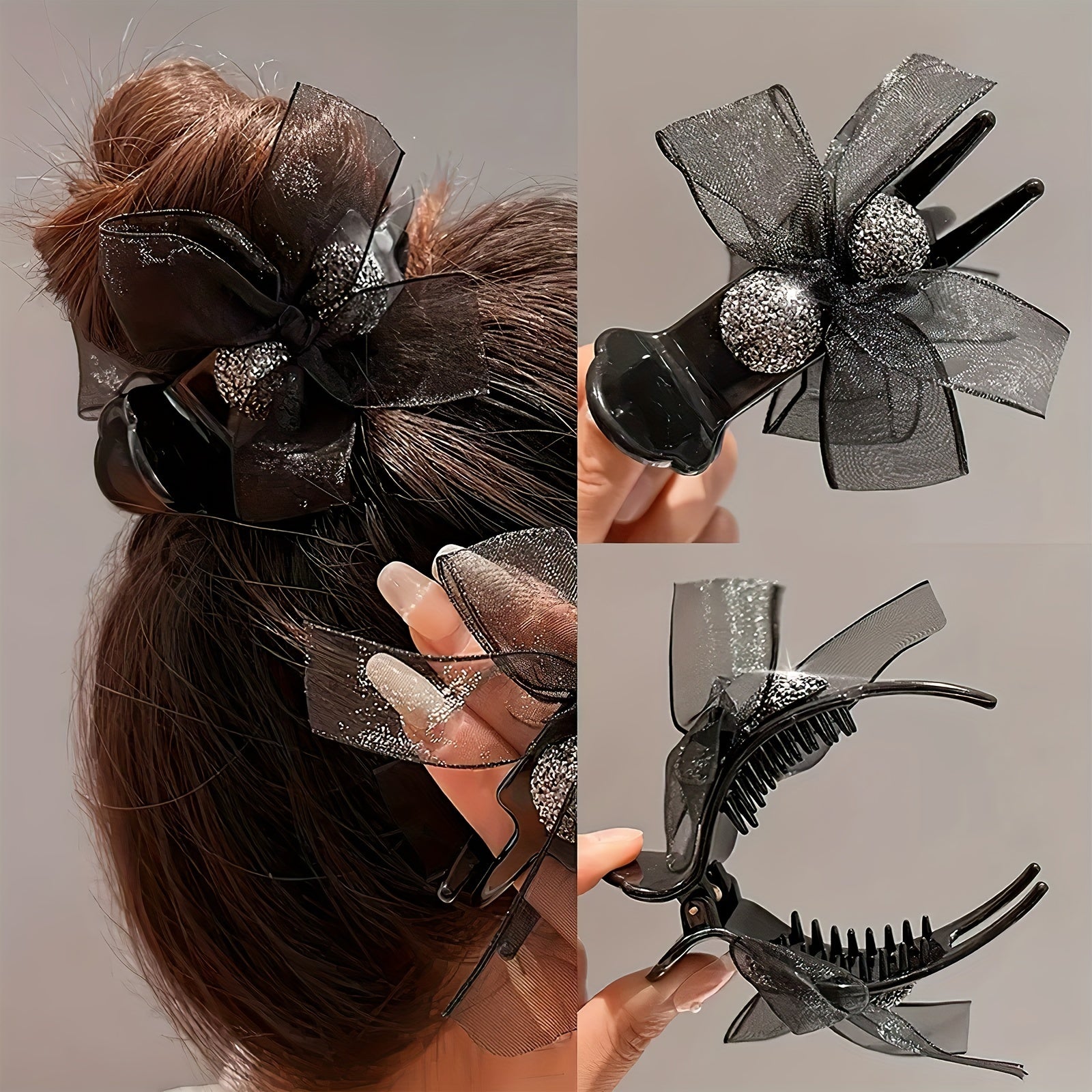 Rhinestone Bow Hair Claw Clip for Women