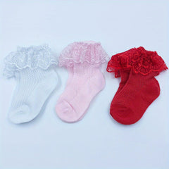 3 Pairs Baby Lace Princess Socks  Newborn Mesh Breathable Socks
