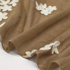 Vintage Flower Embroidery Scarf Khaki Shawl Breathable Hijab