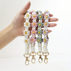 Daisy Flower Wrist Key Chain + Hand Woven Key Ring