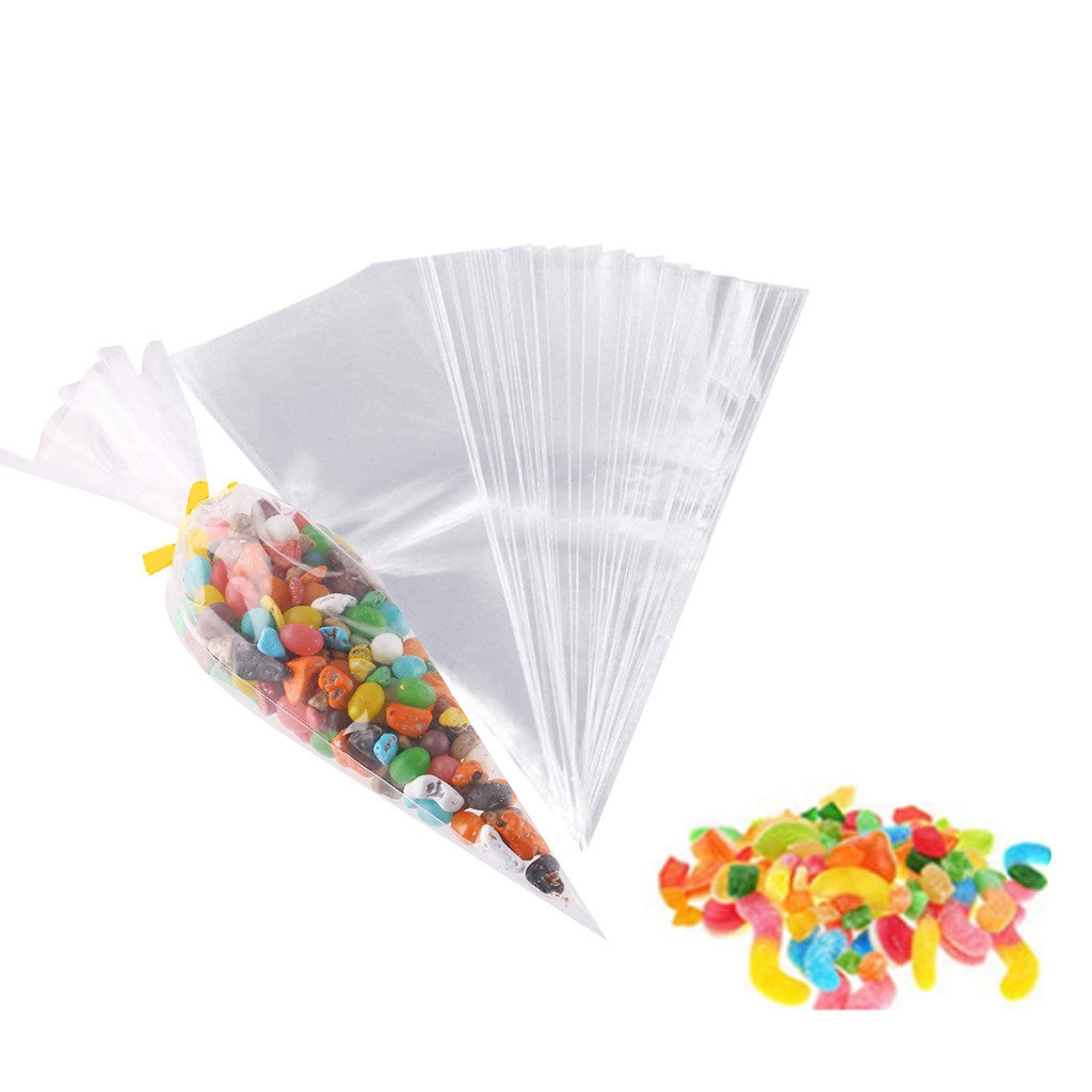 200pcs Clear Plastic Conical Bags with Straps for Business