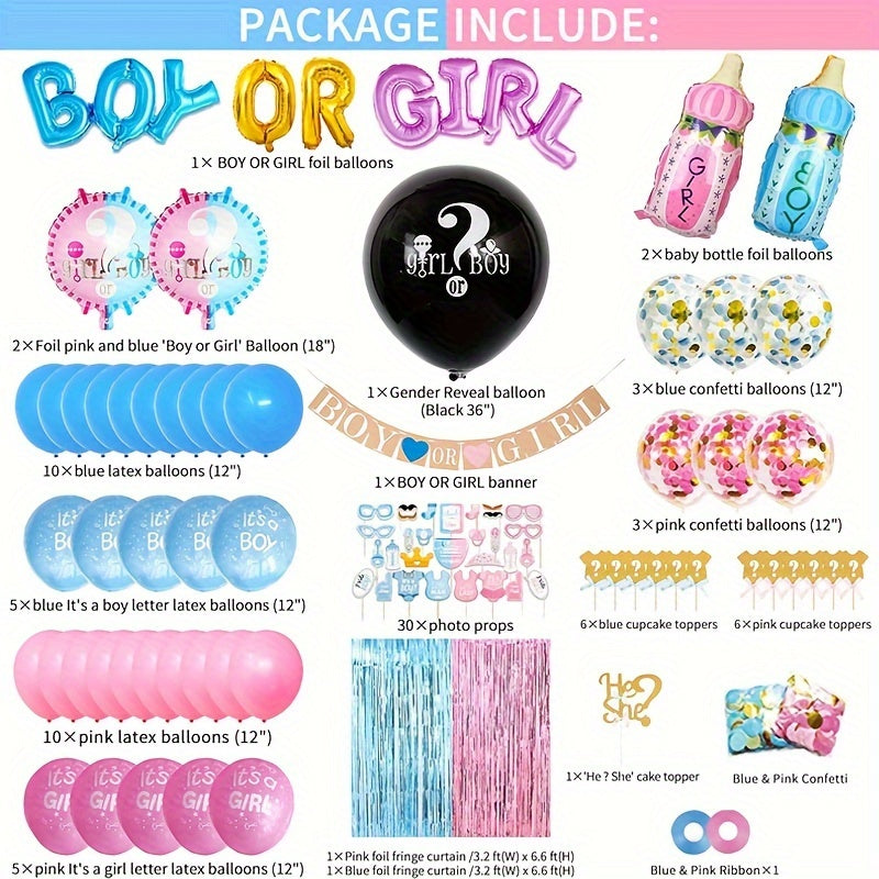 79pcs Gender Reveal Decoration Set with Foil Balloons & Print Balloons