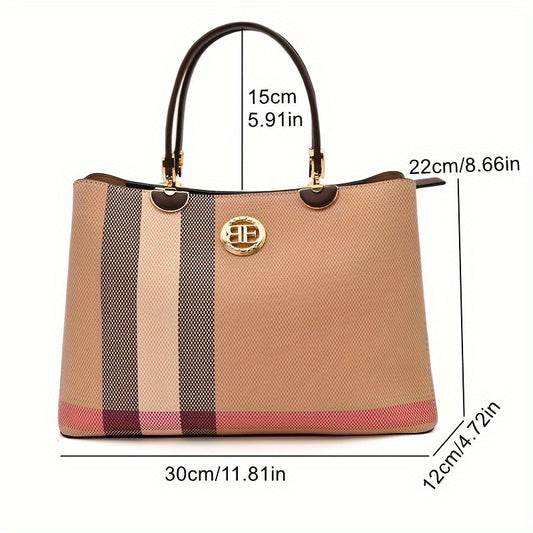 Stylish PU Leather Tote Bag for Women with Zipper Closure