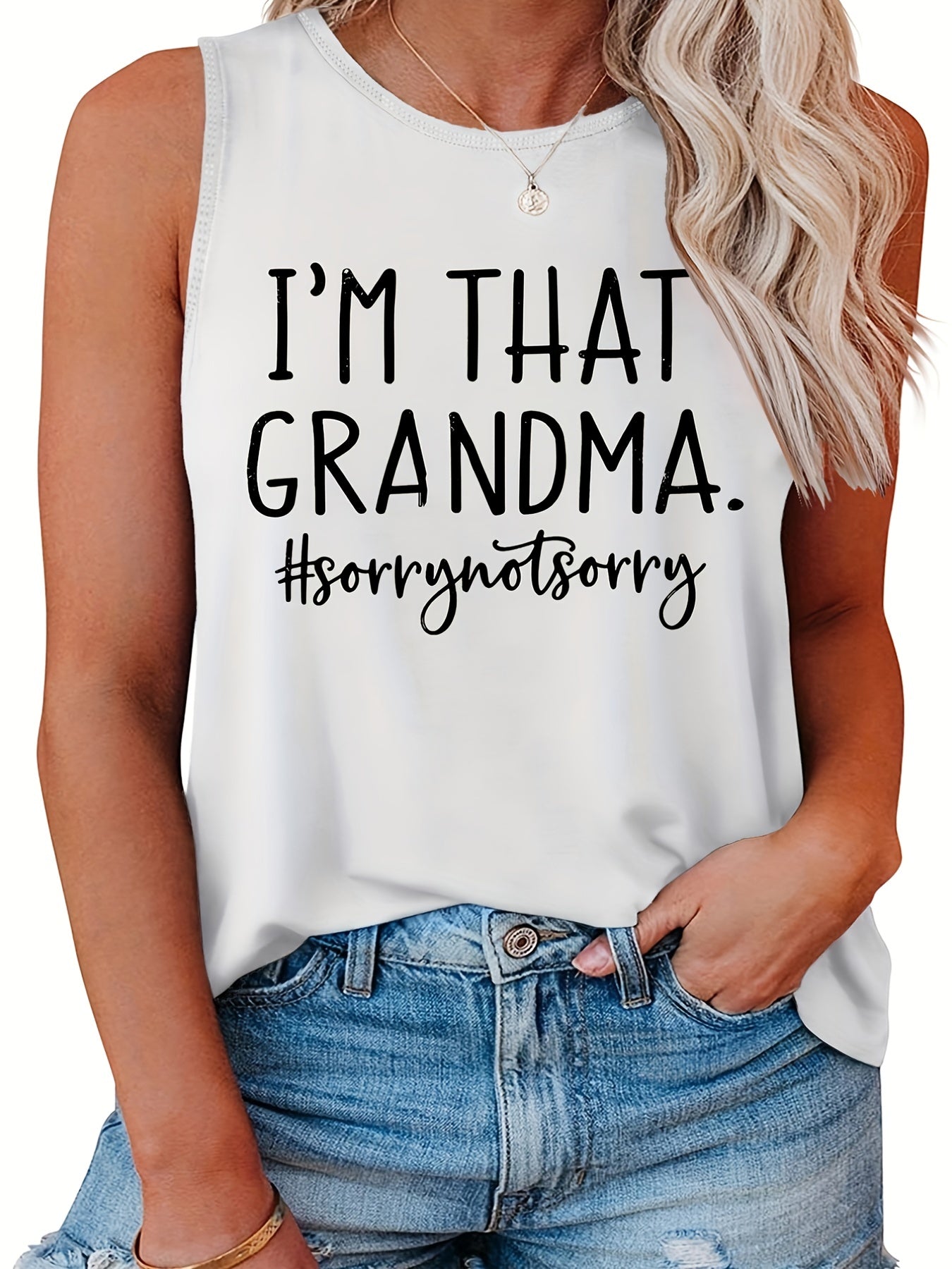  Casual Family Tank Top Women's Plus Slogan Print Round Neck