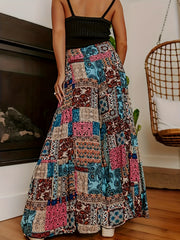  Patchwork Print Knot Front Wide Leg Trousers