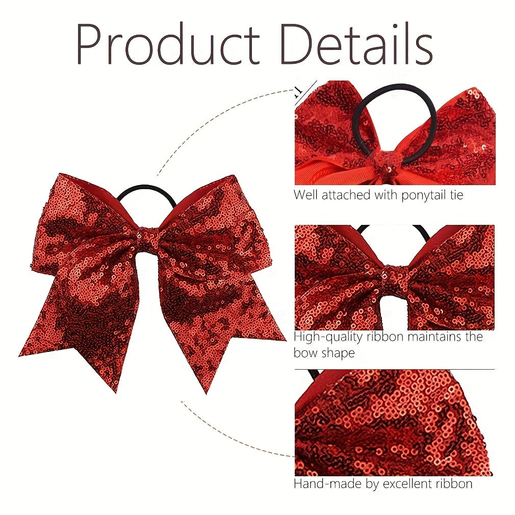 12PCS Glitter Cheer Hair Bows Ponytail Holder Elastic Band For Teen Girls Sports