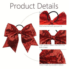 12PCS Glitter Cheer Hair Bows Ponytail Holder Elastic Band For Teen Girls Sports