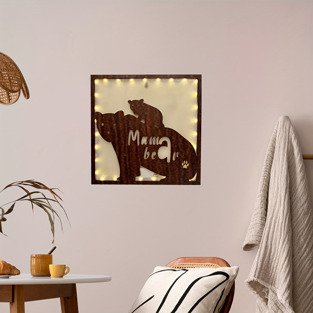 LED Mother Bear Shape Creative Lamp Retro Wooden Holiday Home Decoration