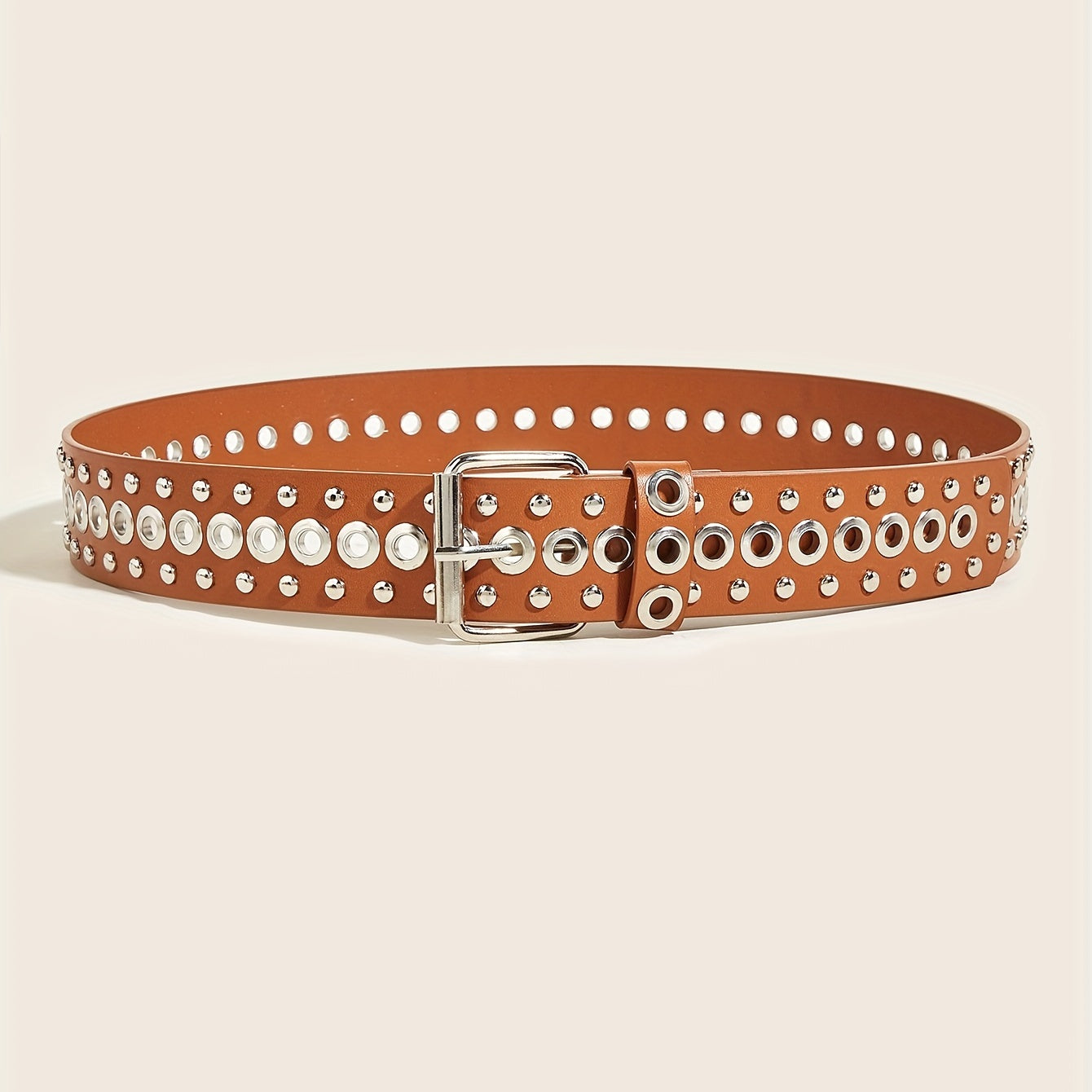 Square Pin Buckle PU Belt Rivet Eyelet Wide Waistband Unisex
