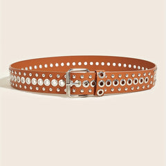 Square Pin Buckle PU Belt Rivet Eyelet Wide Waistband Unisex