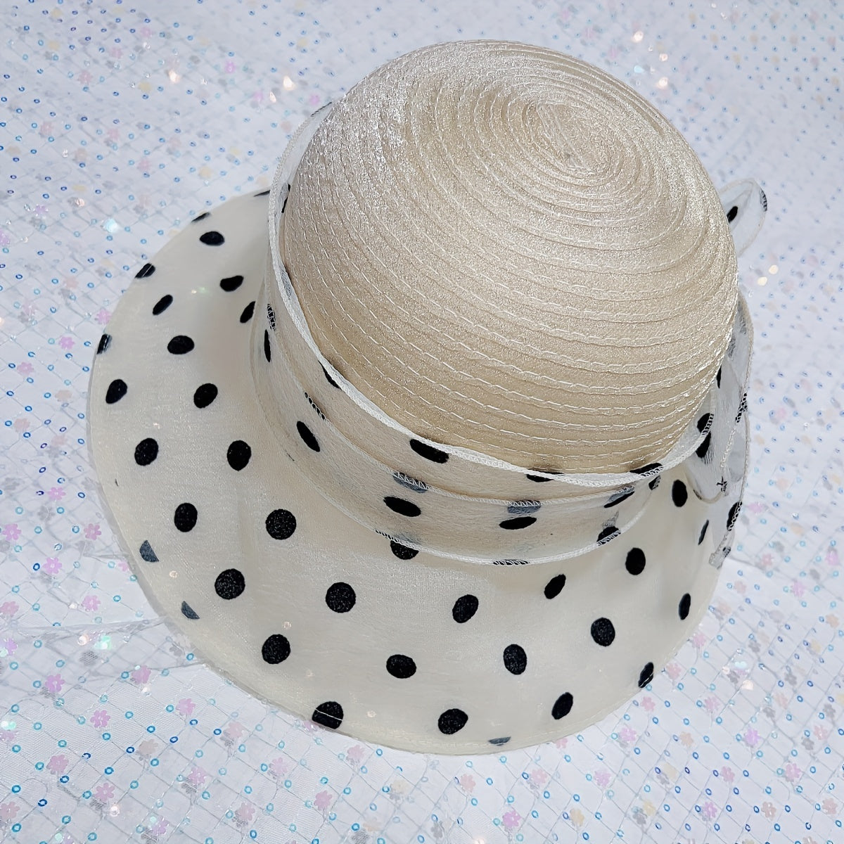 Polka Dot Flower Derby Hat Stitching Sun Hat Lightweight Mesh Bucket Hat