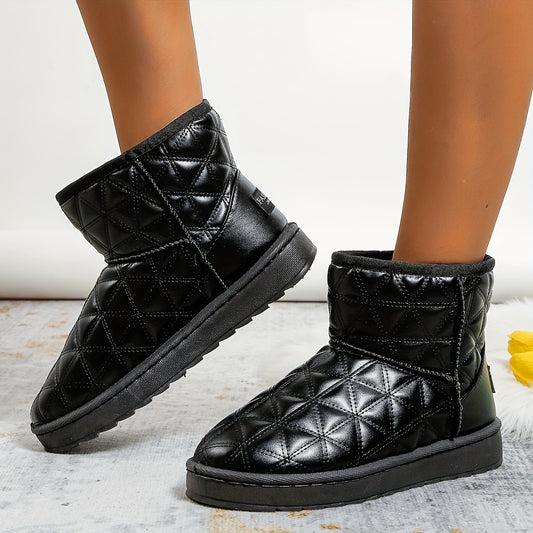 Women's Quilted Pattern Ankle Boots Round Toe Warm Winter Snow Boots