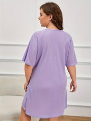  Solid Waffle Knit Short Sleeve Round Neck Sleep Dress