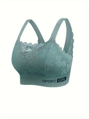Lace Trim Wireless Sports Bra Breathable Push Up Bralette
