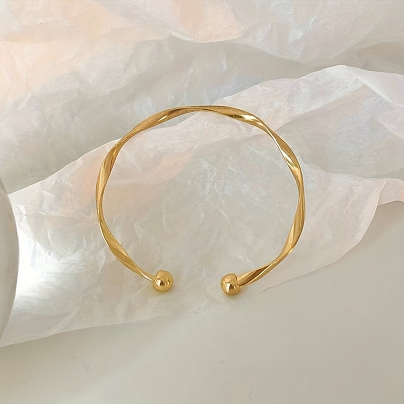 Golden Silver Wave Pattern Bracelet Twisted Cuff Bangle for Girls