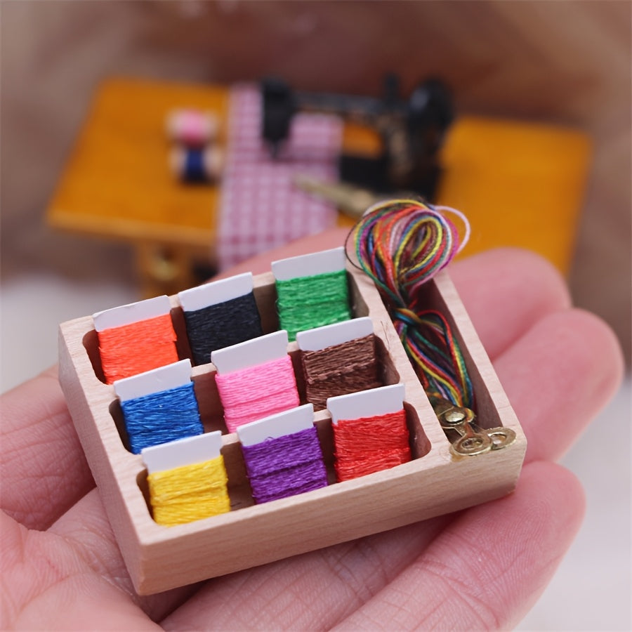 Mini Dollhouse Sewing Box Model Ornament Home Scene Prop Collectible Gift