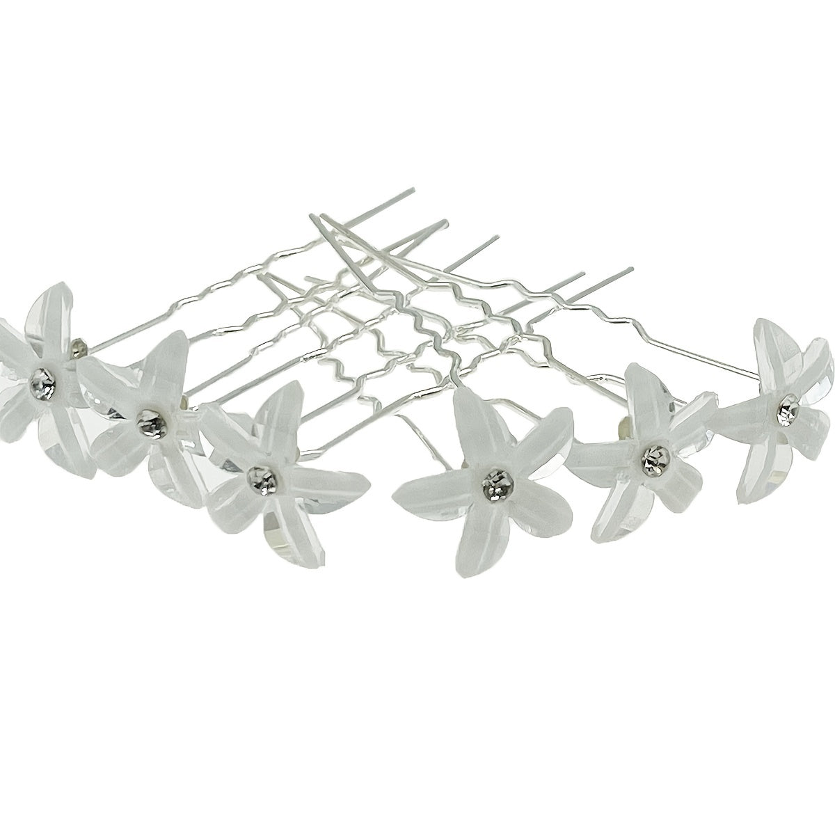 6pcs Crystal Rhinestone Flower Hair Pin Silvery Metal Female