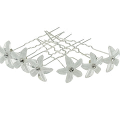 6pcs Crystal Rhinestone Flower Hair Pin Silvery Metal Female