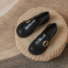 Women's Chunky Heel Loafers with Stylish Buckle Strap
