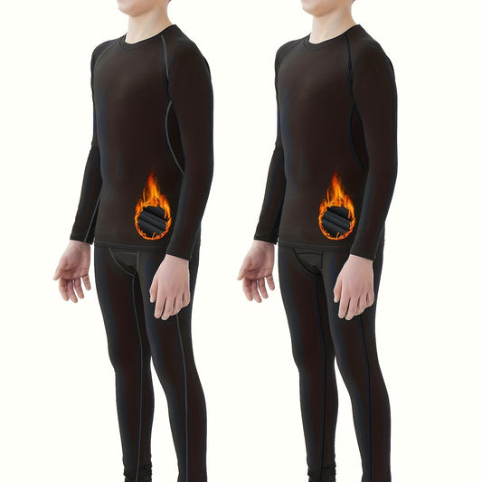 Youth Boys Thermal Underwear Set Fleece Lined Compression Shirt & Leggings