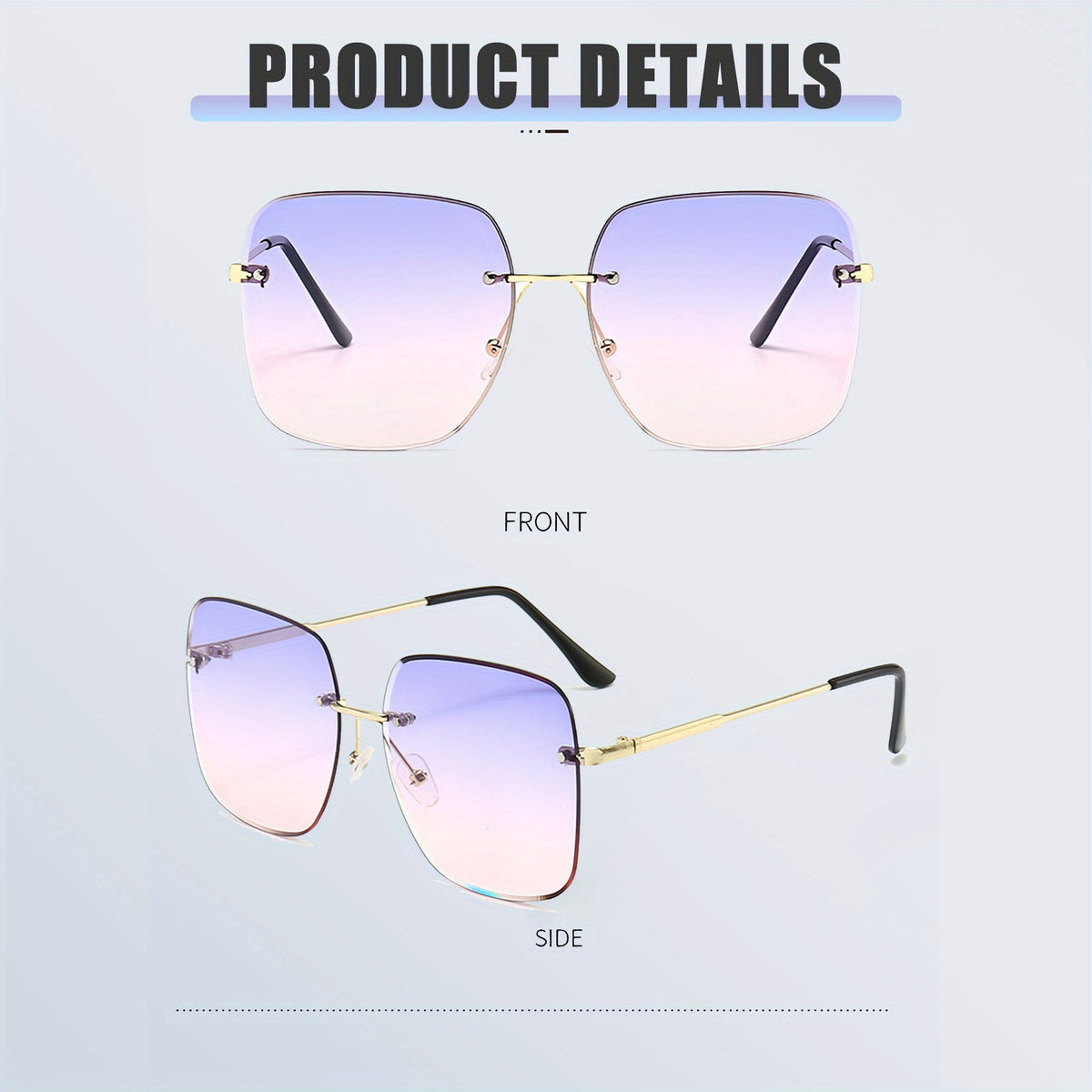 Square Rimless Sunglasses Ombre Metal UV400 Sun Shades