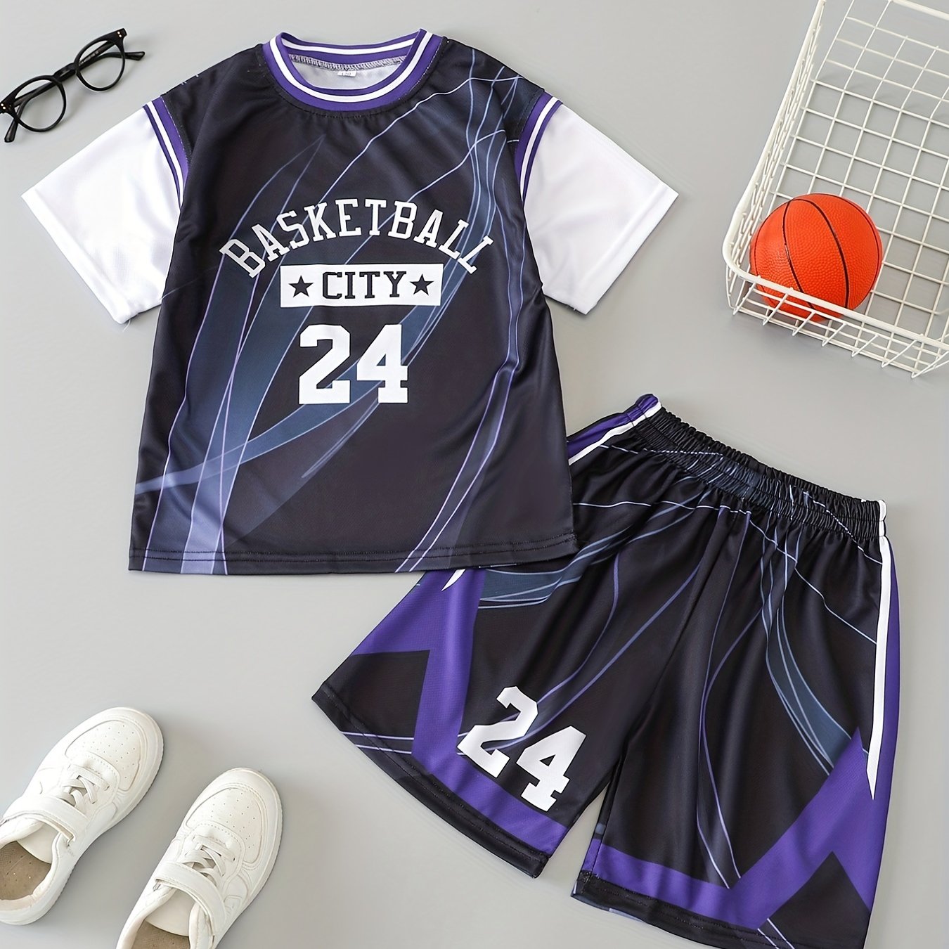 Boys City 24 Print Basketball Suits Summer Wear