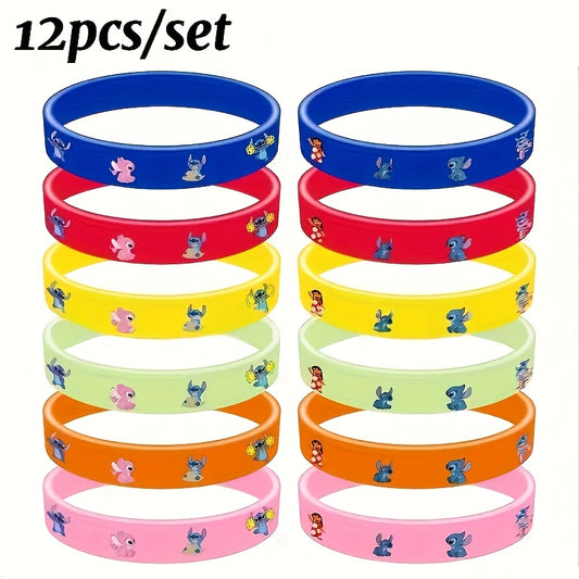 12pcs Stitch Silicone Bracelet Set - Cartoon Character Designs