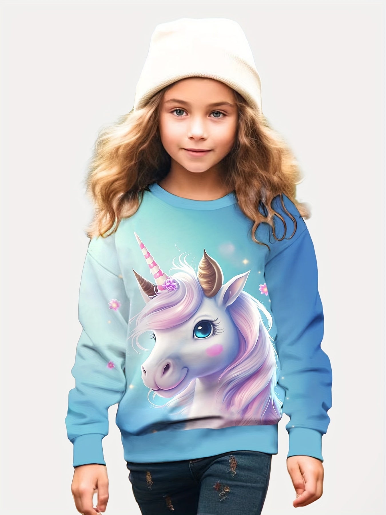 Girls Lovely Unicorn Graphic Crew Neck Sweatshirt For Sports Spring Gift