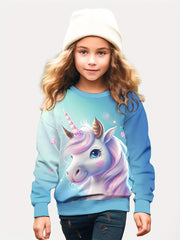 Girls Lovely Unicorn Graphic Crew Neck Sweatshirt For Sports Spring Gift