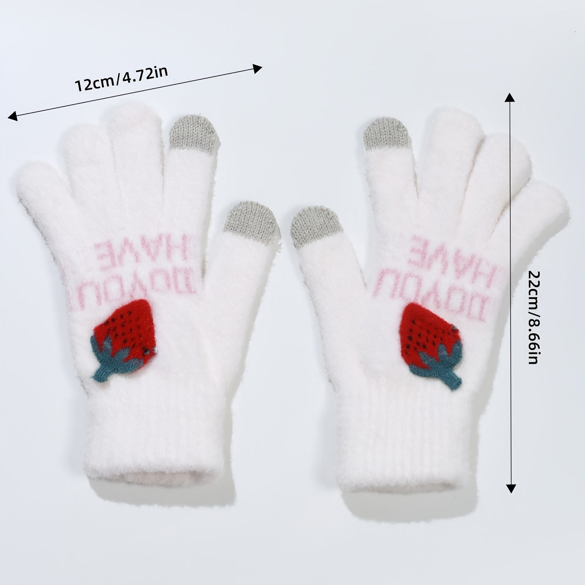 Strawberry Decorated Plush Winter Warm Gloves for Women Girls
